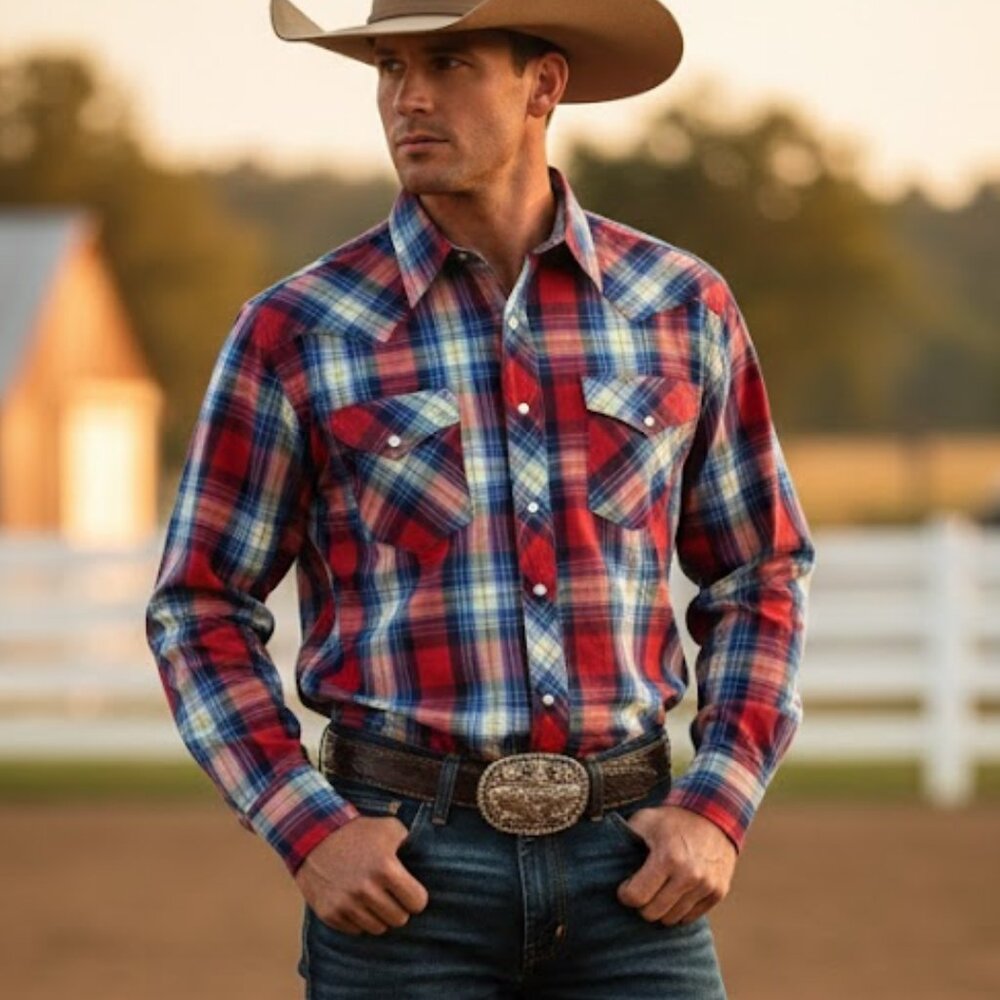 TIN HAUL MENS PLAID WESTERN STYLE RODEO SHIRT